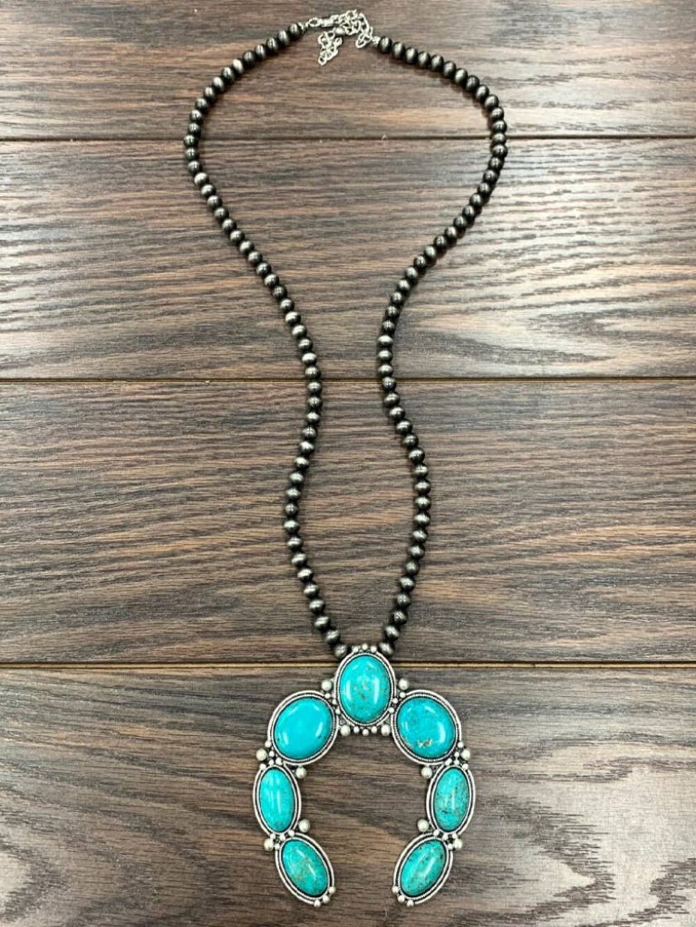 Western Turquoise Squash Blossom Naja Necklace 30" Navajo Style Beads Cowgirl